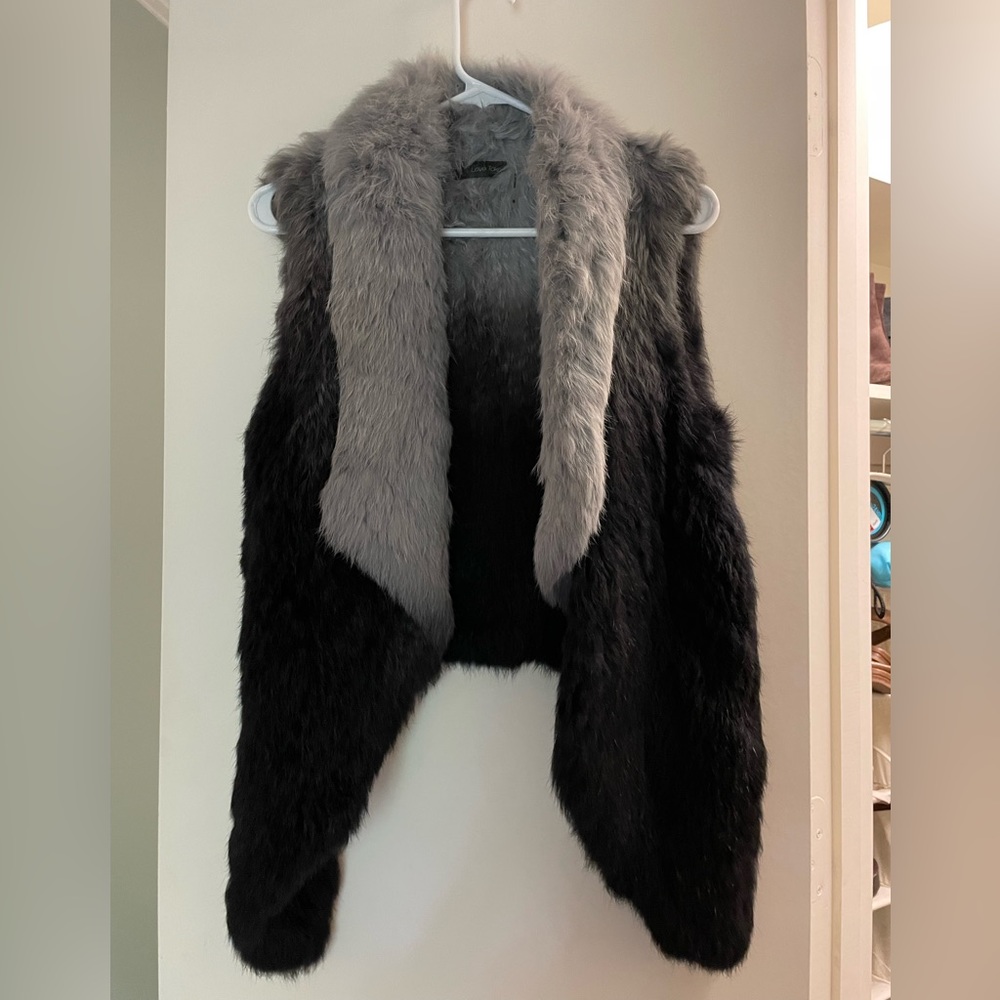 Love Token Black and Grey Ombré Rabbit Fur Vest